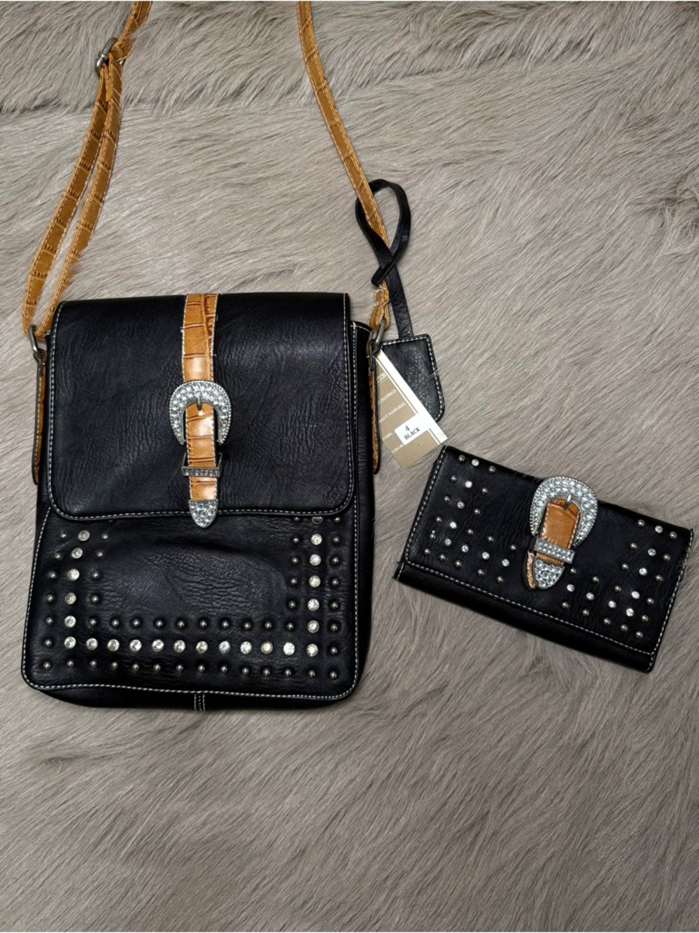 Matching Western Rhinestones Crossbody Bag & Wallet Set